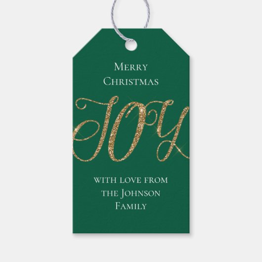 Green Gold Glitter Joy Christmas Cadeaulabel (Voorkant)