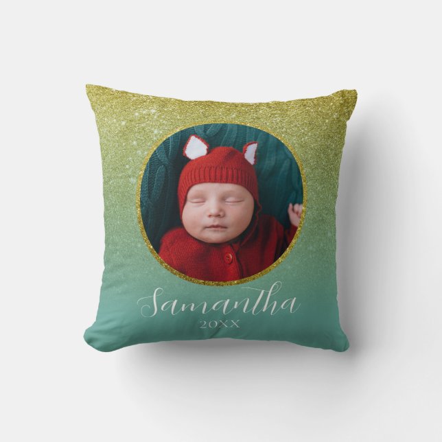 Green Gold Glitter-kerstmis - Persoonlijke foto Kussen (Voorkant)