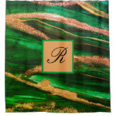 Green Gold glitter Marble Abstract Modern Monogram Douchegordijn (Voorkant)