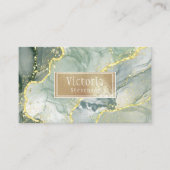 Green Gold Glitter Marble Geode Name Agate Visitekaartje (Voorkant)