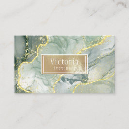 Green Gold Glitter Marble Geode Name Agate Visitekaartje