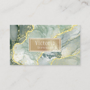 Green Gold Glitter Marble Geode Name Agate Visitekaartje