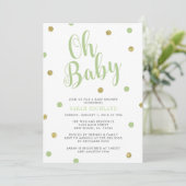 Green & Gold Glitter Oh Baby shower Kaart (Staand voorkant)