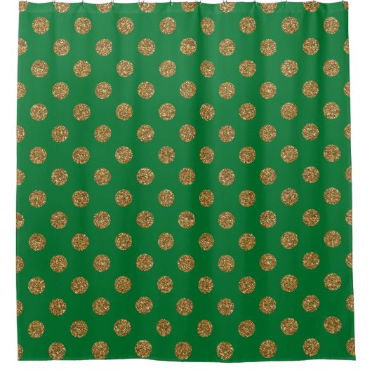 Green Gold Glitter Polka Dot Pattern Trendy Douchegordijn (Voorkant)