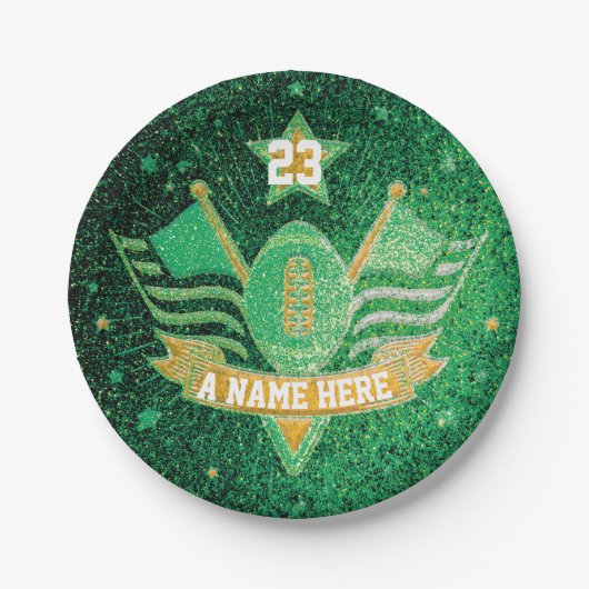 Green & Gold Glitter School Football Team Sport Papieren Bordje (Voorkant)