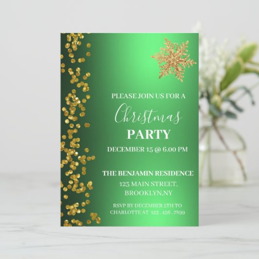 Green Gold Glitter Snowflake-kerstfeest Kaart (Staand voorkant)