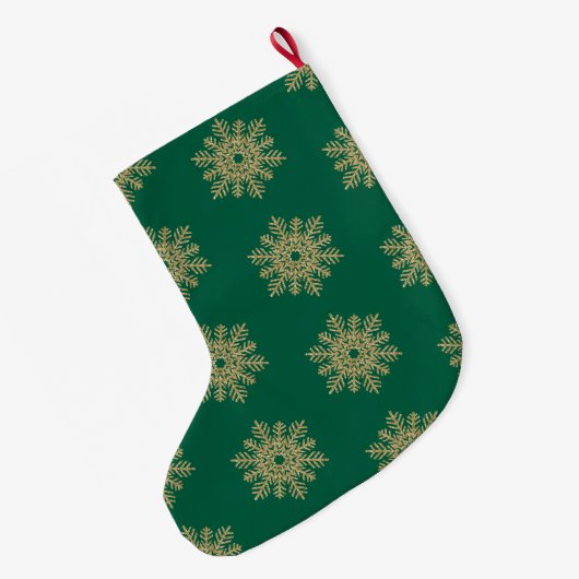 Green Gold Glitter Snowflakes Kerstnaam Grote Kerstsok (Achterkant (Hangend))
