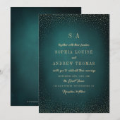 Green Gold Glitter Sophisticated Monogram bruiloft Kaart (Voorkant / Achterkant)