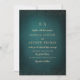 Green Gold Glitter Sophisticated Monogram bruiloft Kaart