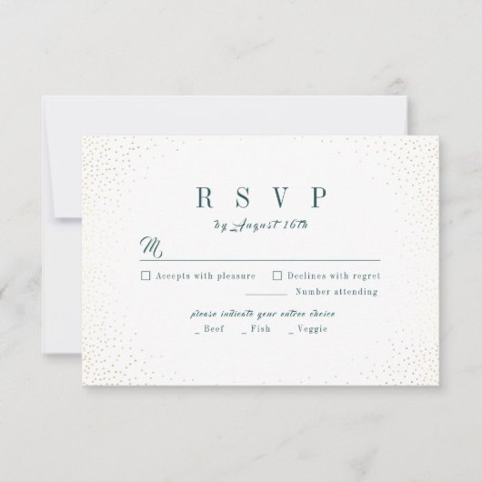 Green Gold Glitter Sophisticated Monogram bruiloft RSVP Kaartje (Voorkant)
