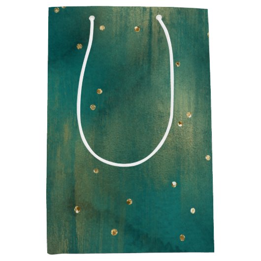 Green Gold Glitter Sparkle Kerstmis Medium Cadeauzakje (Voorkant)