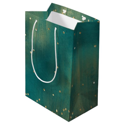 Green Gold Glitter Sparkle Kerstmis Medium Cadeauzakje (Achterkant Gekanteld)