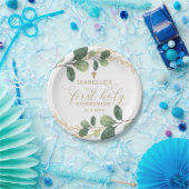 Green Gold Greenery Botanical First Heilige Commun Papieren Bordje (Feest)