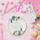 Green Gold Greenery Botanical First Heilige Commun Papieren Bordje (Feest)