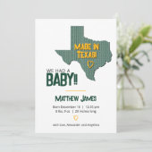 Green/Gold Herringbone Made in Texas Photo Baby Aankondiging (Staand voorkant)