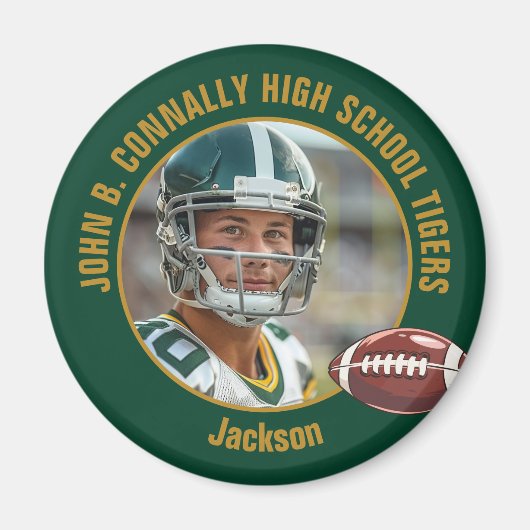 Green Gold High School Football Player Photo Magneet (Voorkant)