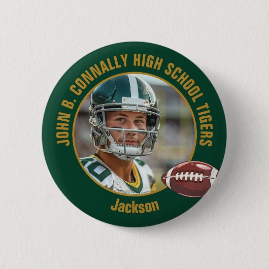 Green Gold High School Football Player Photo Ronde Button 5,7 Cm (Voorkant)