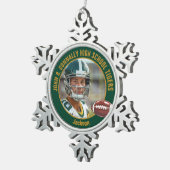 Green Gold High School Football Player Photo Tin Sneeuwvlok Ornament (Rechts)