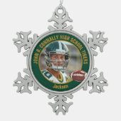 Green Gold High School Football Player Photo Tin Sneeuwvlok Ornament (Voorkant)