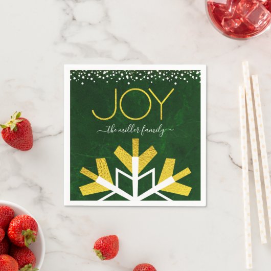 Green Gold Holiday Snowflake Joy Modern Typography Servet (Insitu)