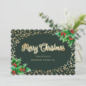 Green Gold Holly Berries Business KerstKaarten Feestdagenkaart (Staand voorkant)