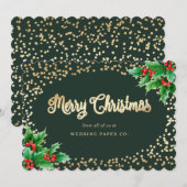 Green Gold Holly Berries Business KerstKaarten Feestdagenkaart (Voorkant / Achterkant)