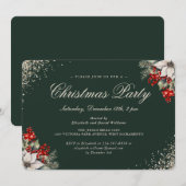 Green Gold Holly Berries Christmas Holiday Party Kaart (Voorkant / Achterkant)