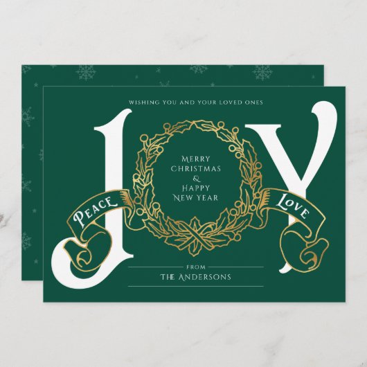 Green Gold Joy Peace Love Custom-kerstkaart (Voorkant / Achterkant)