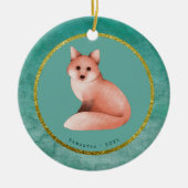 Green Gold Kerstmis Fox - Aangepaste naam Datum Keramisch Ornament (Voorkant)