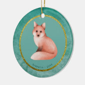 Green Gold Kerstmis Fox - Aangepaste naam Datum Keramisch Ornament (Links)