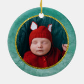 Green Gold Kerstmis Fox - Aangepaste naam Datum Keramisch Ornament (Achterkant)