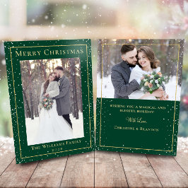 Green Gold Kerstmis Snowfall 2 Photo Holiday Kaart