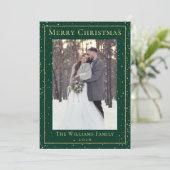 Green Gold Kerstmis Snowfall 2 Photo Holiday Kaart (Staand voorkant)