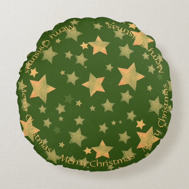 Green Gold kerstster Elegant  Chic Rond Kussen (Voorkant)