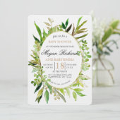 Green & Gold Leaf ingelijst Baby shower Invitation Kaart (Staand voorkant)
