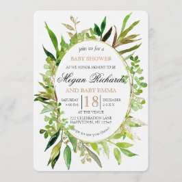 Green & Gold Leaf ingelijst Baby shower Invitation Kaart