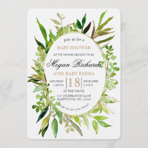 Green & Gold Leaf ingelijst Baby shower Invitation Kaart