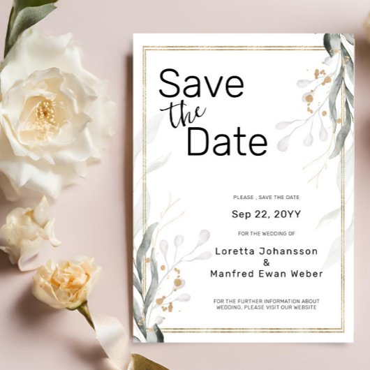 Green Gold Leaves Bewaar de datum Save The Date