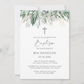 Green & Gold Leaves Christening Kaart (Voorkant)