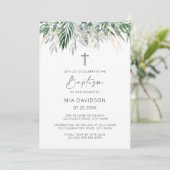 Green & Gold Leaves Christening Kaart (Staand voorkant)