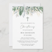 Green & Gold Leaves Christening Kaart (Voorkant)