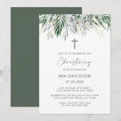 Green & Gold Leaves Christening Kaart (Voorkant / Achterkant)