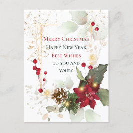 Green Gold Leaves Red Berry Poinsettia Kerstmis Briefkaart