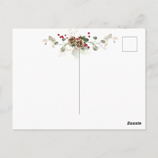 Green Gold Leaves Red Berry Poinsettia Kerstmis Briefkaart (Achterkant)