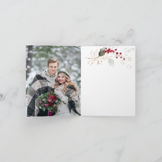 Green Gold Leaves Red Berry Wedry Hartelijk dank Bedankkaart (Binnen)