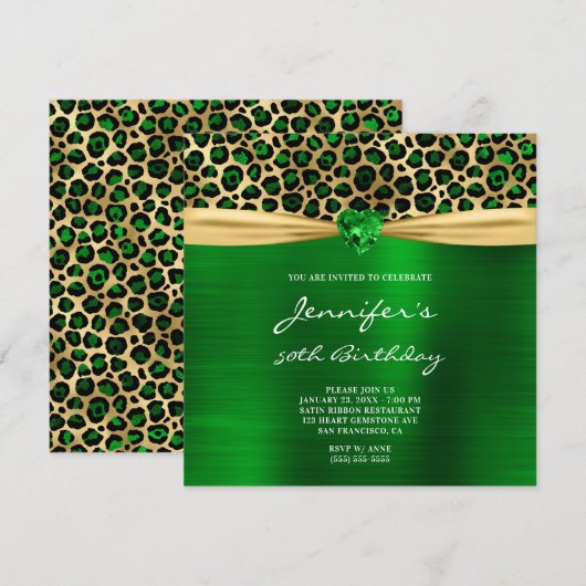 Green Gold Leopard Folie Gem Heart 50e verjaardag Kaart (Voorkant / Achterkant)