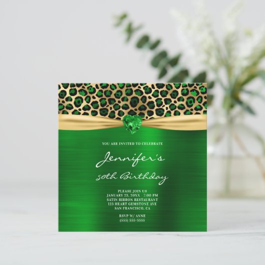 Green Gold Leopard Folie Gem Heart 50e verjaardag Kaart (Staand voorkant)