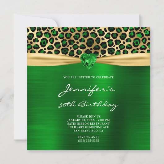 Green Gold Leopard Folie Gem Heart 50e verjaardag Kaart (Voorkant)