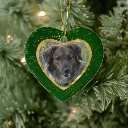 Green Gold Lijst Snowflake Pet Memorial Keramisch Ornament (Boom)