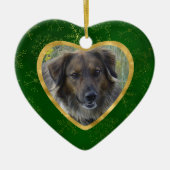 Green Gold Lijst Snowflake Pet Memorial Keramisch Ornament (Voorkant)
